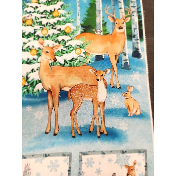 One Snowy Day Christmas Woodland Fabric Panel 24"x43" - Woodland Animals Scene - Picture 13 of 16